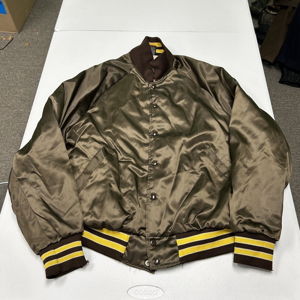 80s Aristo Jac by Hilton Bomber Jacket Men L Brown Satin Brentwood Lanes bowling